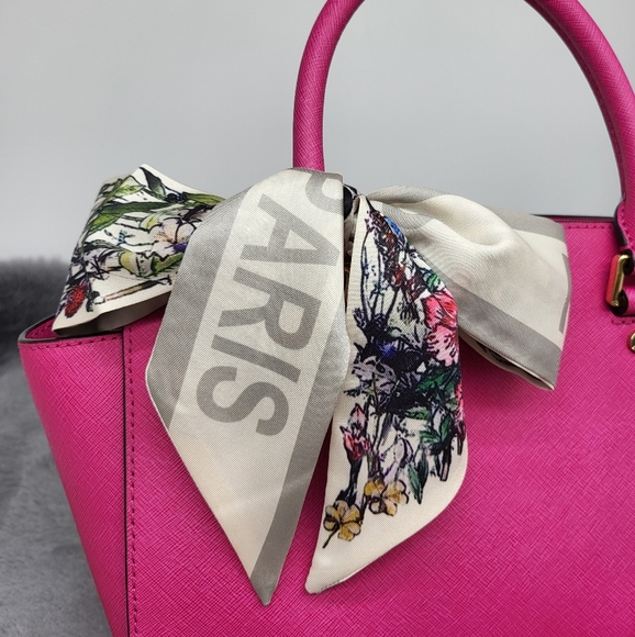 New Garden Print Silk Skinny Scarf Twilly - Picture 5 of 6